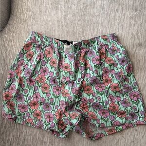 American Eagle Outfitters Floral High Waist Shorts - Green and Pink